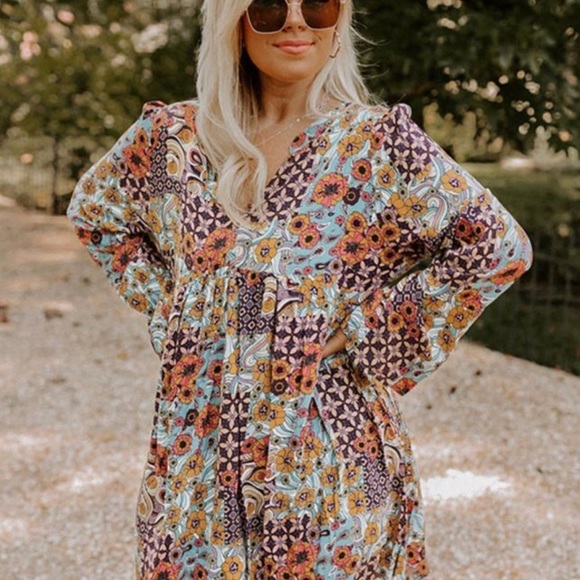 New Multicolor Boho Floral Pattern Babydoll Dress Size 3X - Picture 5 of 12